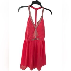 Red Halter Romper with Metallic Trim